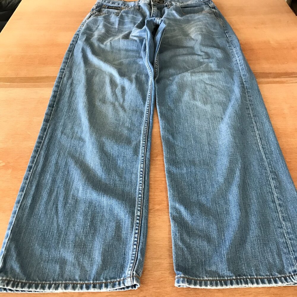Rocawear Wide Leg Jeans Men 36x31 Blue Mid Rise Stretch Grunge Skater 18180